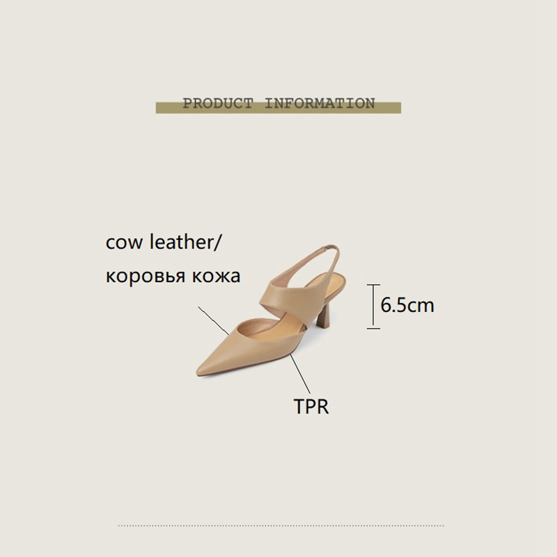 Summer Sandals Women Genuine Leather Shoes for Women Retro Slip-On Women Pumps Pointed Toe Heels Shoes Women Zapatos De Mujer