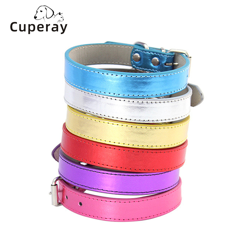 PU Pet Collar Reflective Shiny Leather Cat Collar Adjustable Cute Dog Collar with Durable Metal Buckle for Small and Medium Dogs
