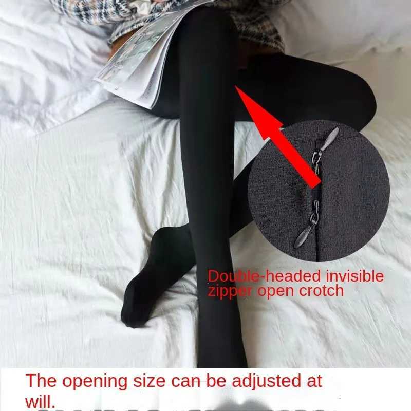 Leggings Womens Double Zipper Open-backed Pants Womens High Waist Plus Velvet Convenient Thicken Pantyhose Warm Sports PantsX240914