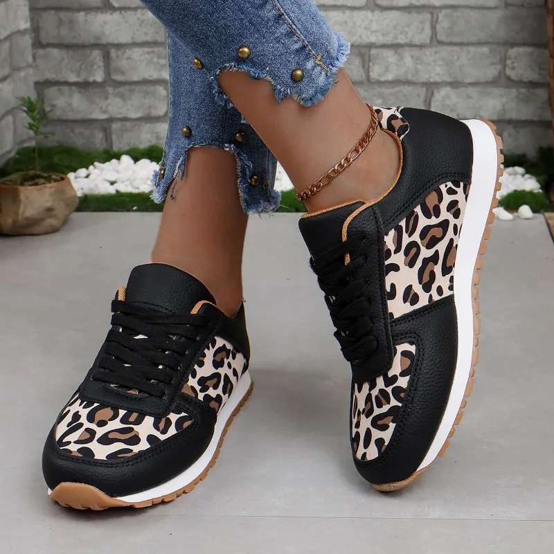 Hot Sale Leopard Women Sneakers Lightweight Vulcanize Comfort Soft Lace-up Lady Shoes Outdoor Sneaker Tennis atos Mujer