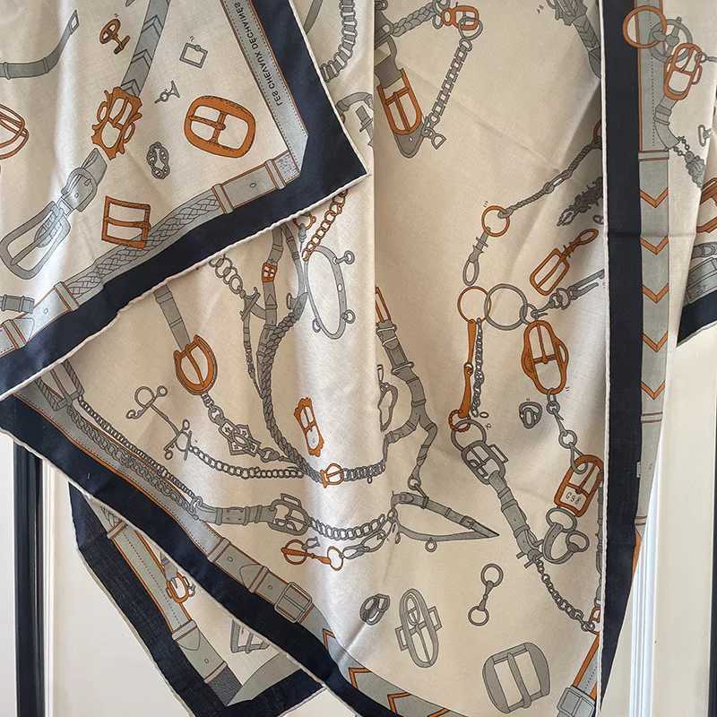 Scarves 140X140CM high-quality womens scarf double-sided printed silk cashmere shoulder bag top square sun head scarf for outdoor warmth J240913