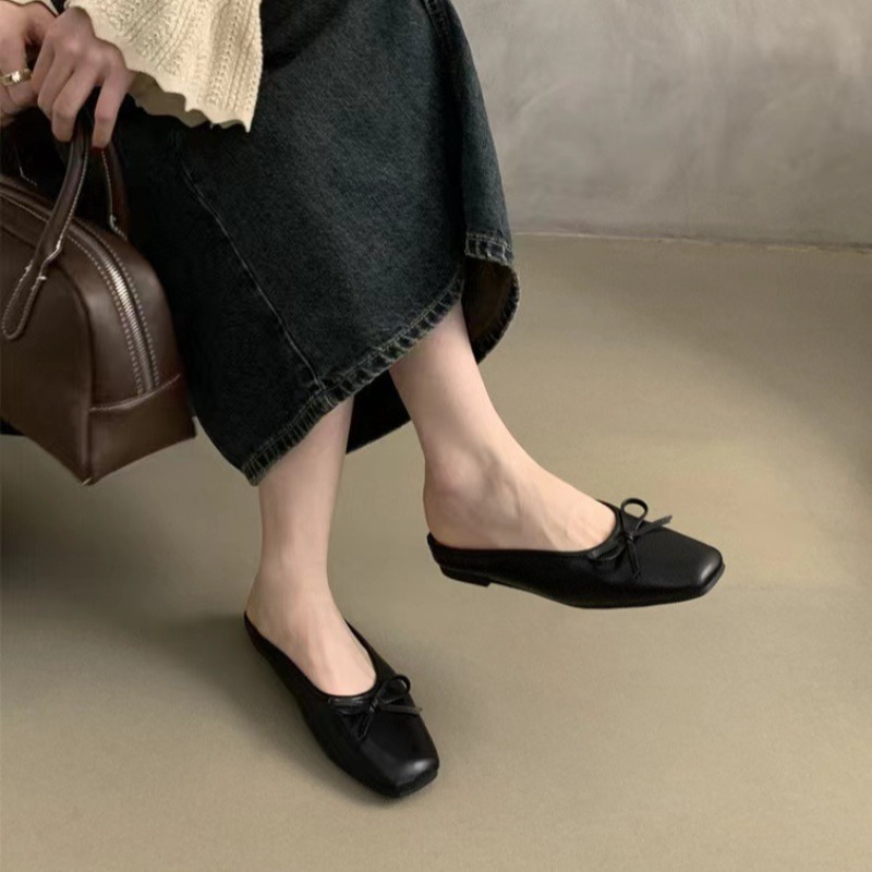 Half Women Baotou Slippers Flat Bottom Spring Summer New Outer Wear Lazy Single Shoes New Casual Solid Butterfly Mules Slides 3