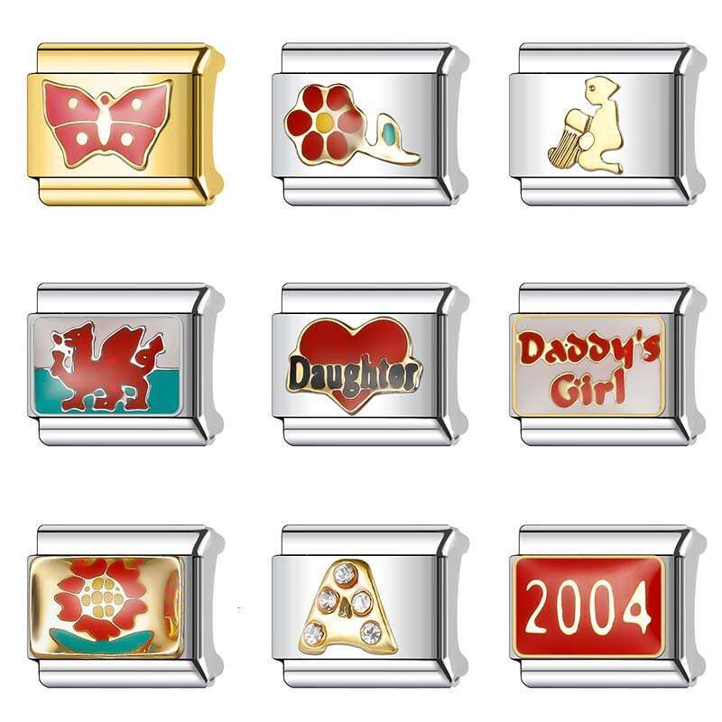 New Women's Gift beautiful flower daughter Bead Italian Charms Links Bangle Beads Fit 9mm Stainless Steel Bracelet Making DIY For Women Fashion J