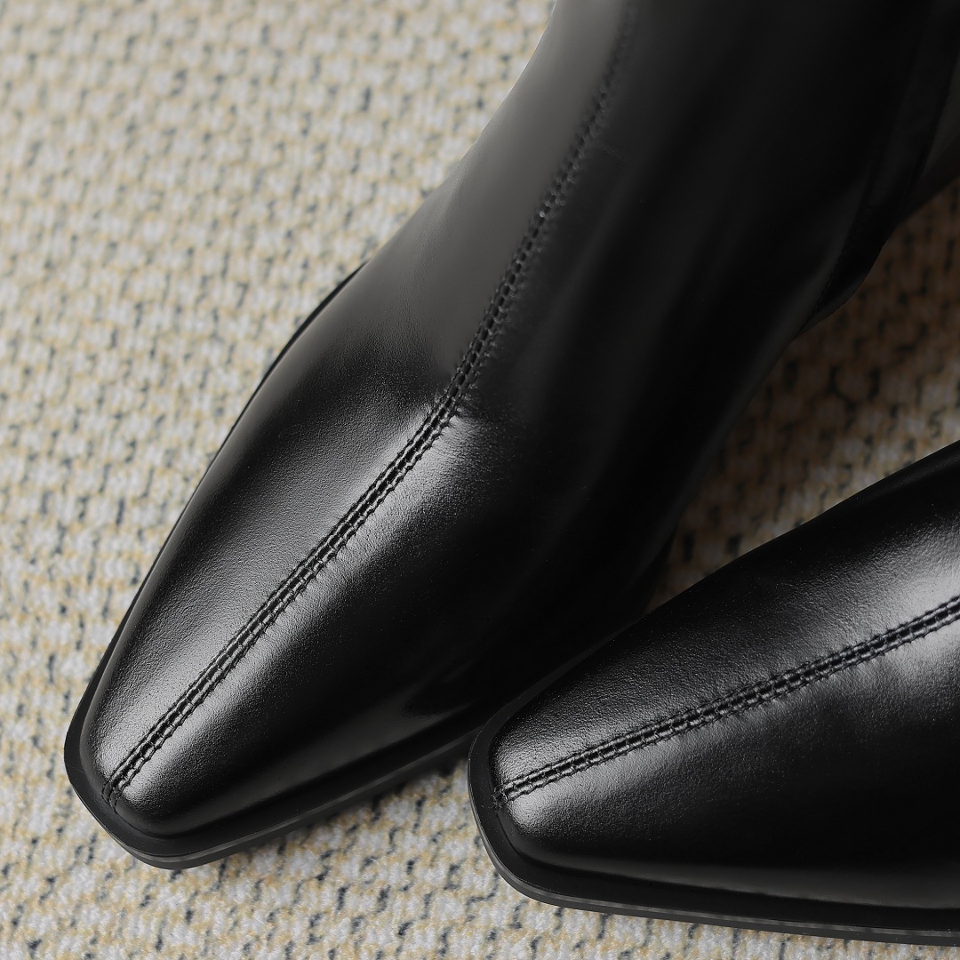 size Plus 34-42 women's genuine leather 7cm thick high heel square toe side zip autumn ankle boots elegant ladies retro shoes 93b7