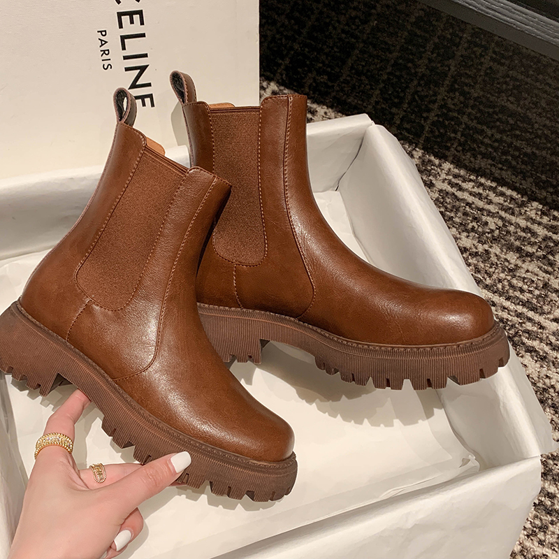 2024 New Autumn Short Round Toe Platform Shoes platform Heel Shoe for Women Side Zipper Motorcycle Boots 3c58