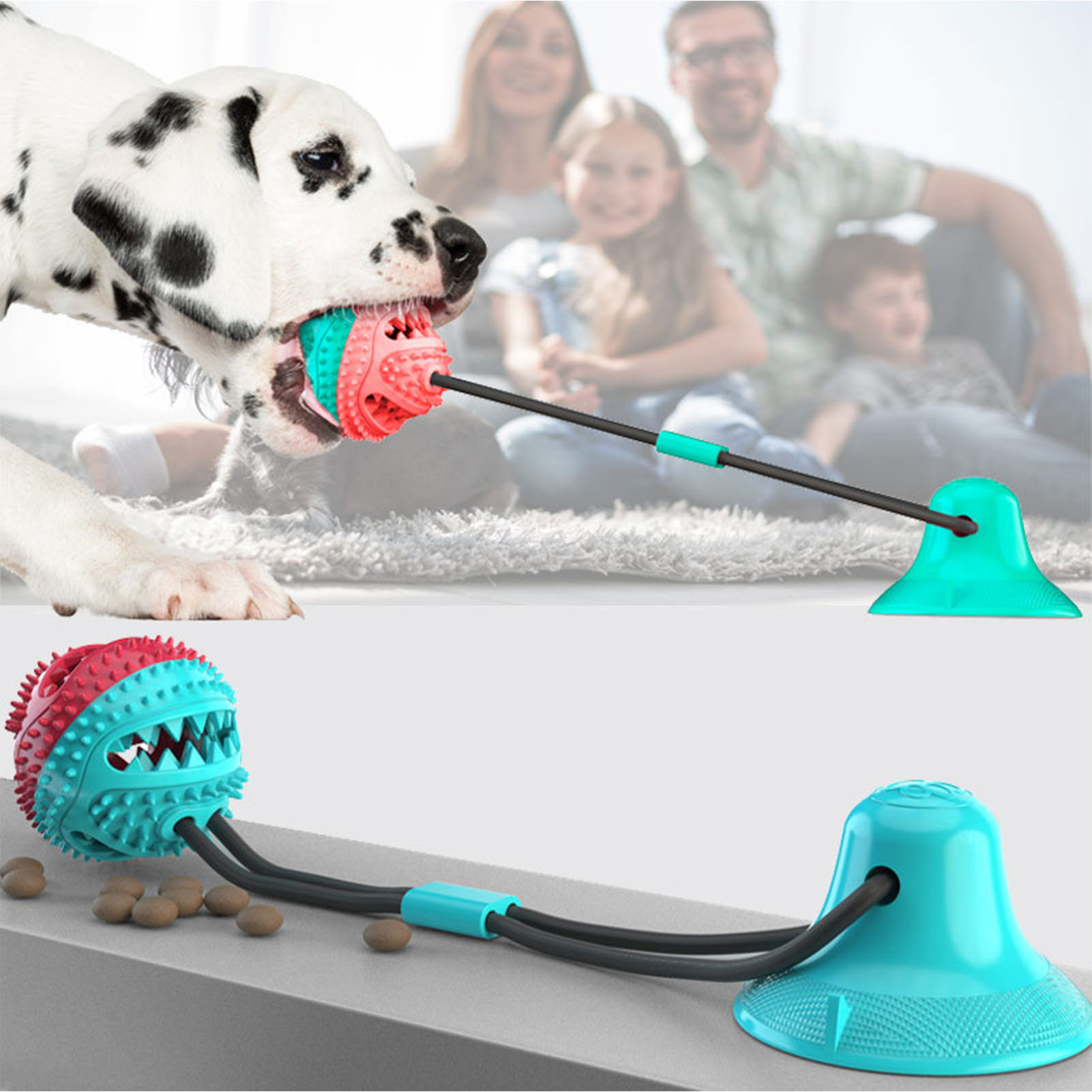 Dog Toy For Agaressive Chewers Mentally Stimulating Tug Of War Training Toy Suction Cup Food Dispensing Ball For Boredom