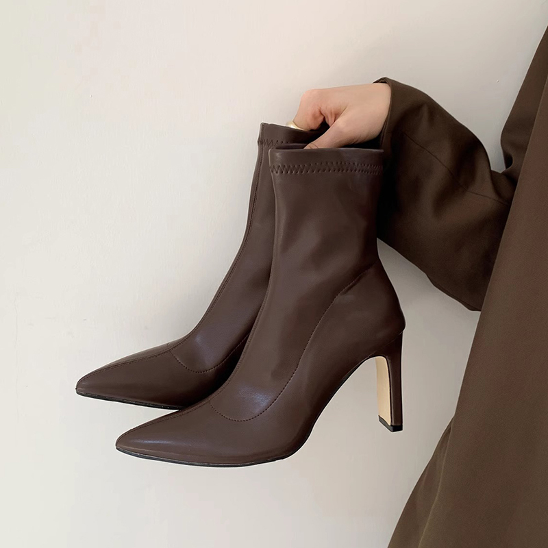 Heel High Women Slim Ankle Boots Fashion Elegant Pointed Toe Short Booties Spring Autumn Laides Street Style Shoes 2970