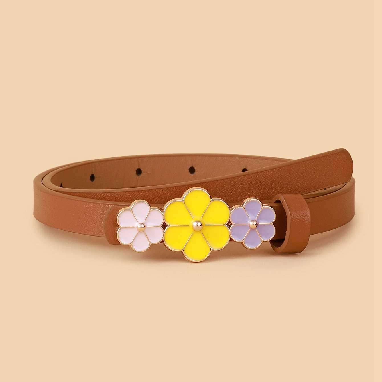 Europe and the United States popular childrens belt high quality PU belt dress decorative belt 3 flower buckle designX240914