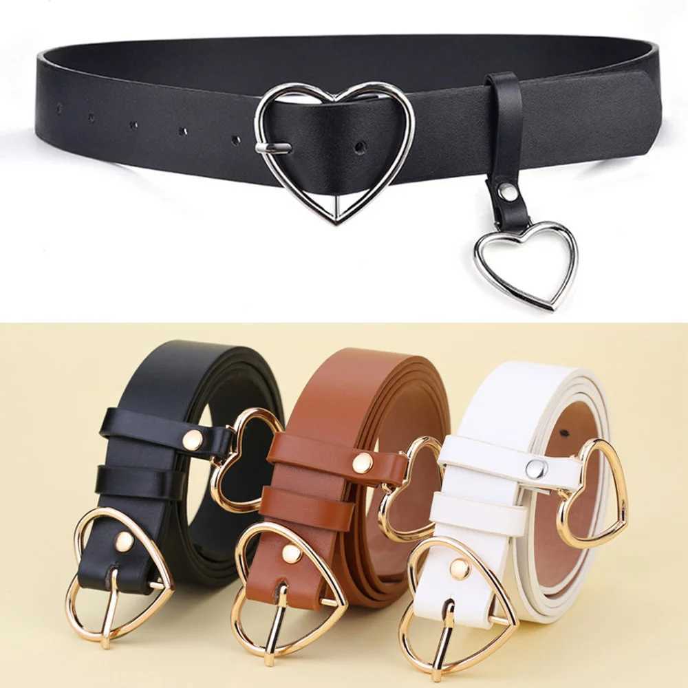 Womens Cute Leather Belt Metal Heart Shape Buckle Camel Retro PU Waistband Designer Cinto Feminino Pants Strap for Women GirlsX240914