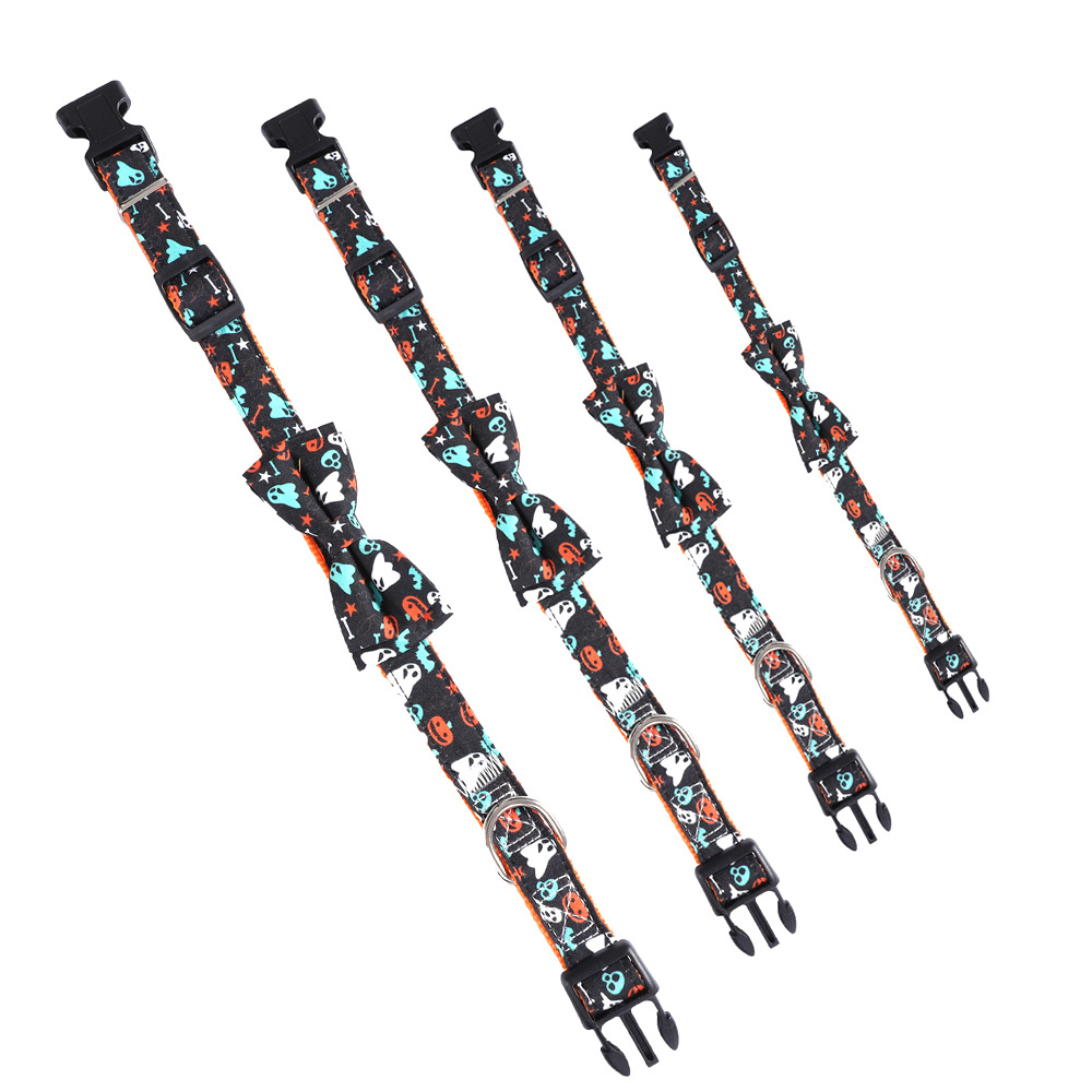 Pet Halloween Dog Collar, Cute Orange Festival Dog Collar with Bow, Adjustable Halloween Pet Collars for Small Medium Large Dogs