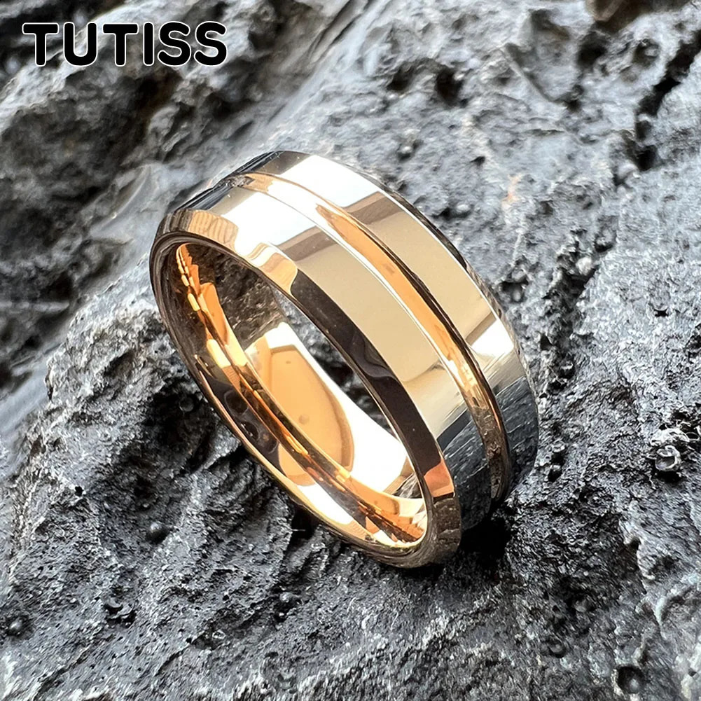 TUTISS 6mm 8mm beautiful couple ring mens shiny tungsten wedding ring center groove beveled edge 240905