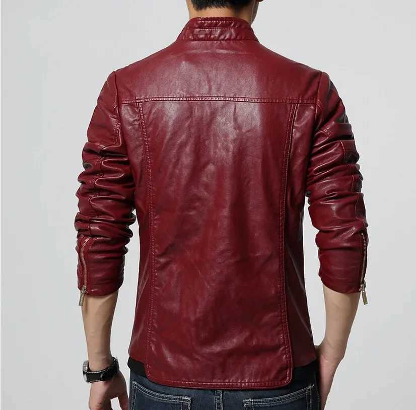 Brand 2024 New Mens Fashion Leather Jacket Mens Collar Slim Biker Jacket High Quality Mens Coat Solid Color Jacket Size 5XL-MX240913
