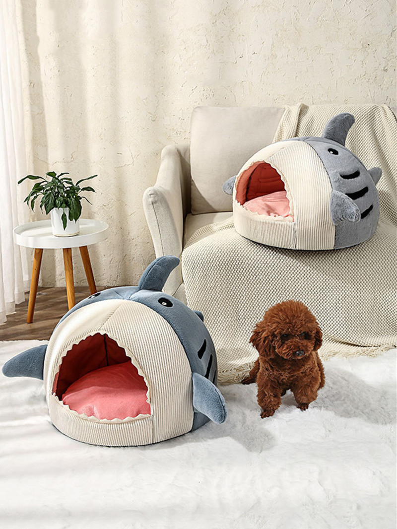 Bed Winter Warm Semi-enclosed Big Mouth Shark Dog Kennel Pad Pet Supplies Comfortable Cat House Sleep Bag Dropshipping