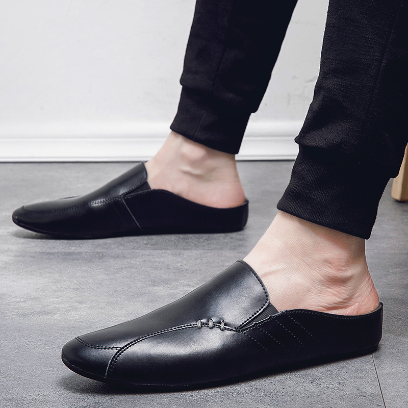 Man Summer Fashion Casual Shoes Male Breathable Backless Loafer Half Shoes Back Leather Muller Shoes Low Heel Shoes Half Slipper