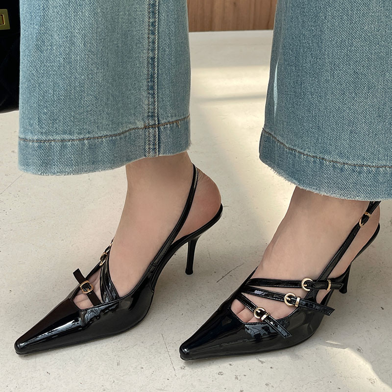 2025 new Size Big Wine Red Women Heeled Female Footwear Sgbac Fashion Buckle Ladies Thin Heels Sandals Pumps Shoes 2d6e