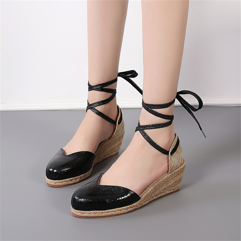 Womens Platform Espadrille Sandals Lace Up Closed Toe Summer Wedge Strappy Sandals Large Size Shoes heels Espadrilles