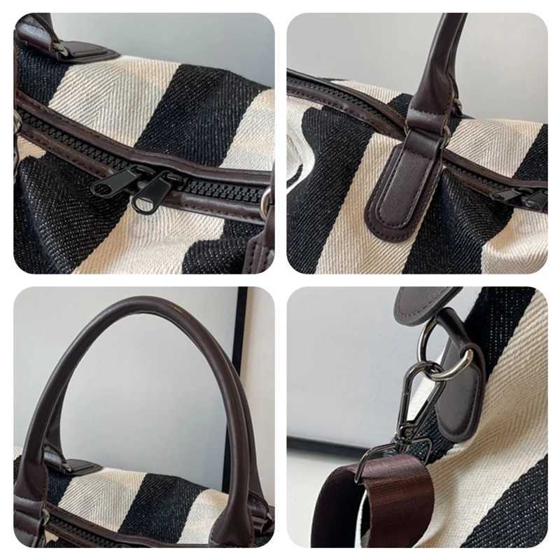 Carry on Travel Duffle Bag Stripe Canvas Outdoor Sports Gym Fitness Tote Bags for Women Large Capacity Storage Luggage Handbag 240914