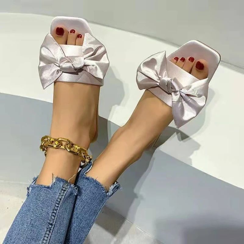 2024 New Design Open Toe Indoor Fashion Casual Sandals Comfortable Bow Flat Women Slippers fb64