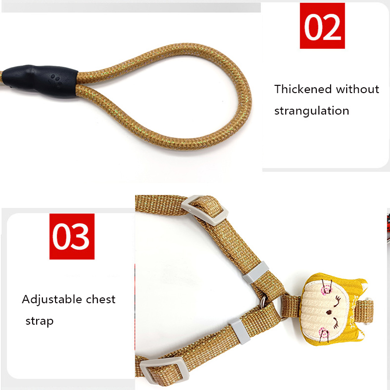 Cat Harness and Leash Set Pet Supplies Cartoon Round Rope Adjustable Harness with Alloy Metal Hook Buckle for Cats and Puppies