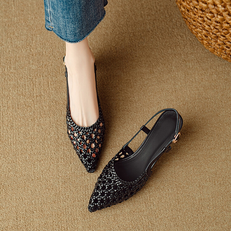 NEW Summer Women Sandals Fashion Shoes for Women Pointed Toe Strange Heel Shoes Cover Toe Slingback Sandals Weave Handmade Shoes