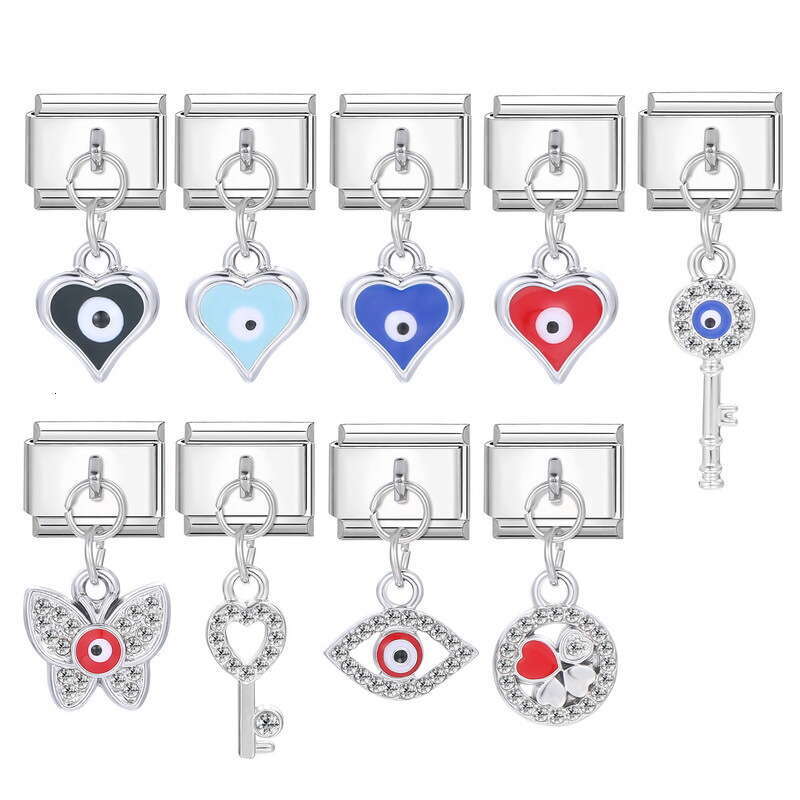 New Women's Gift eye heart Pendant Italian Charms Links Bangle Beads Fit 9mm Stainless Steel Bracelet Making DIY For Women Fashion Jewelry