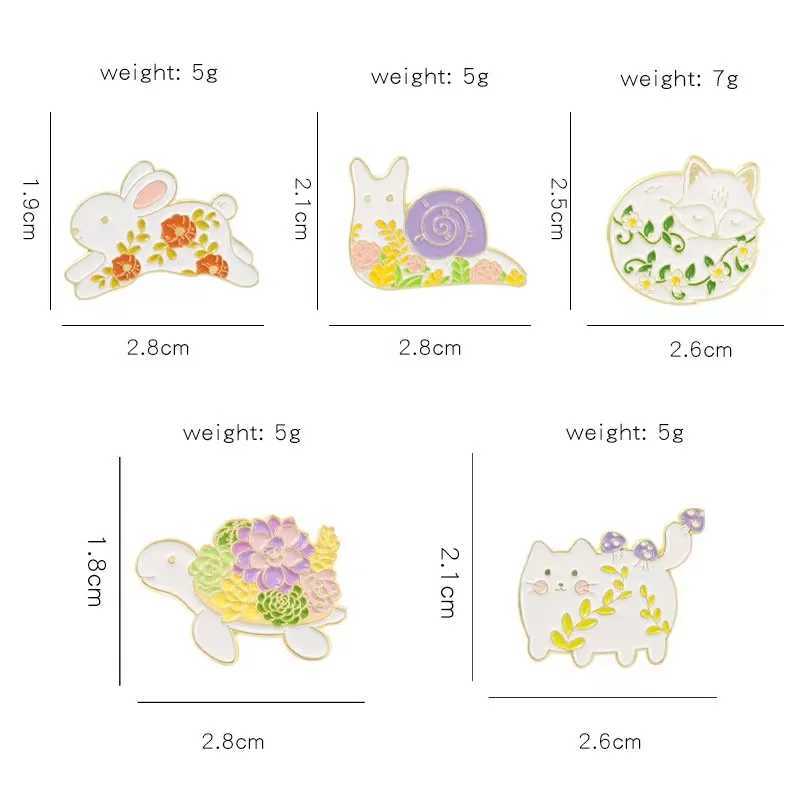 Animal Plant Flower Enamel Pins Custom Tortoise Fox Snail Cat Rabbit Alloy Brooch Lapel Badge Jewelry Gift for Friend WholesaleX240914