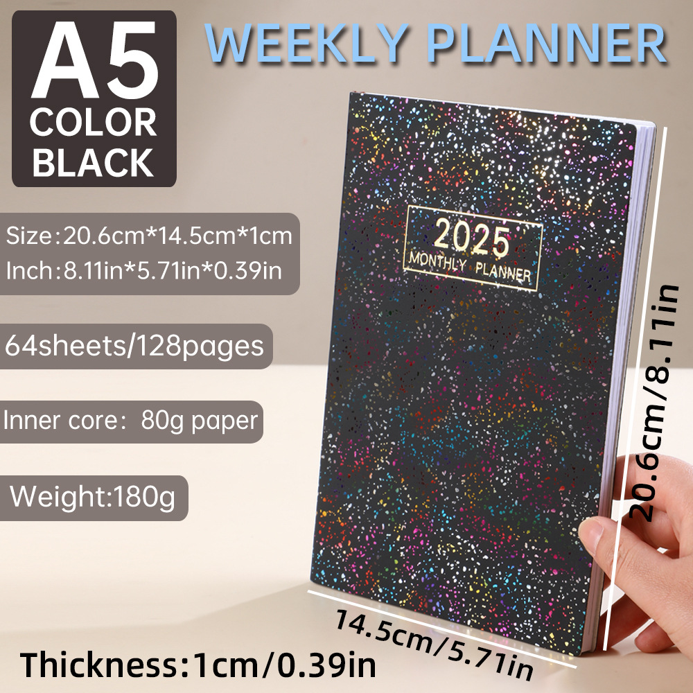 2025 a5 laser English calendar book colorful star color plan book thin leather weekly calendar notebook