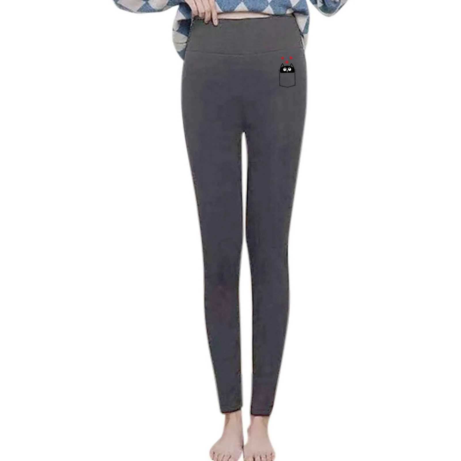 Thicken Thermal Leggings High Quility Warm Plus Fleece Pants Autumn Winter Cute Print Elastic Tights Female High Waist TrousersX240914