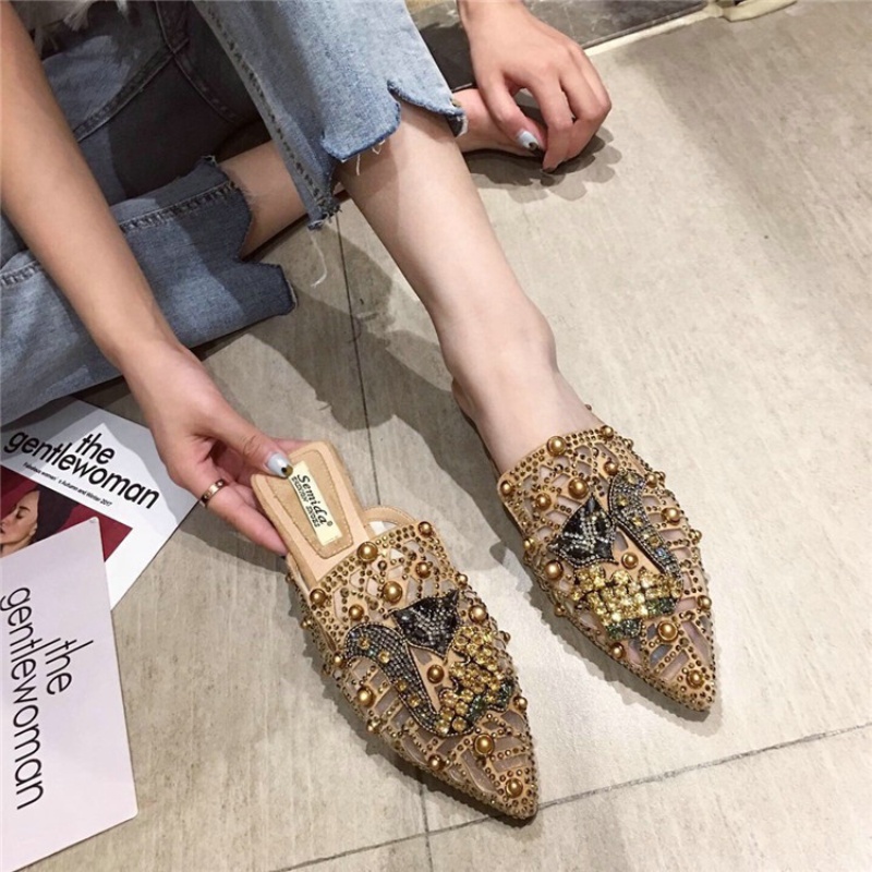 Style Ethnic Large Size Baotou Half Slippers Women Wear Flat Sandals Summer Breathable Pointed Mueller Shoes 2cd4