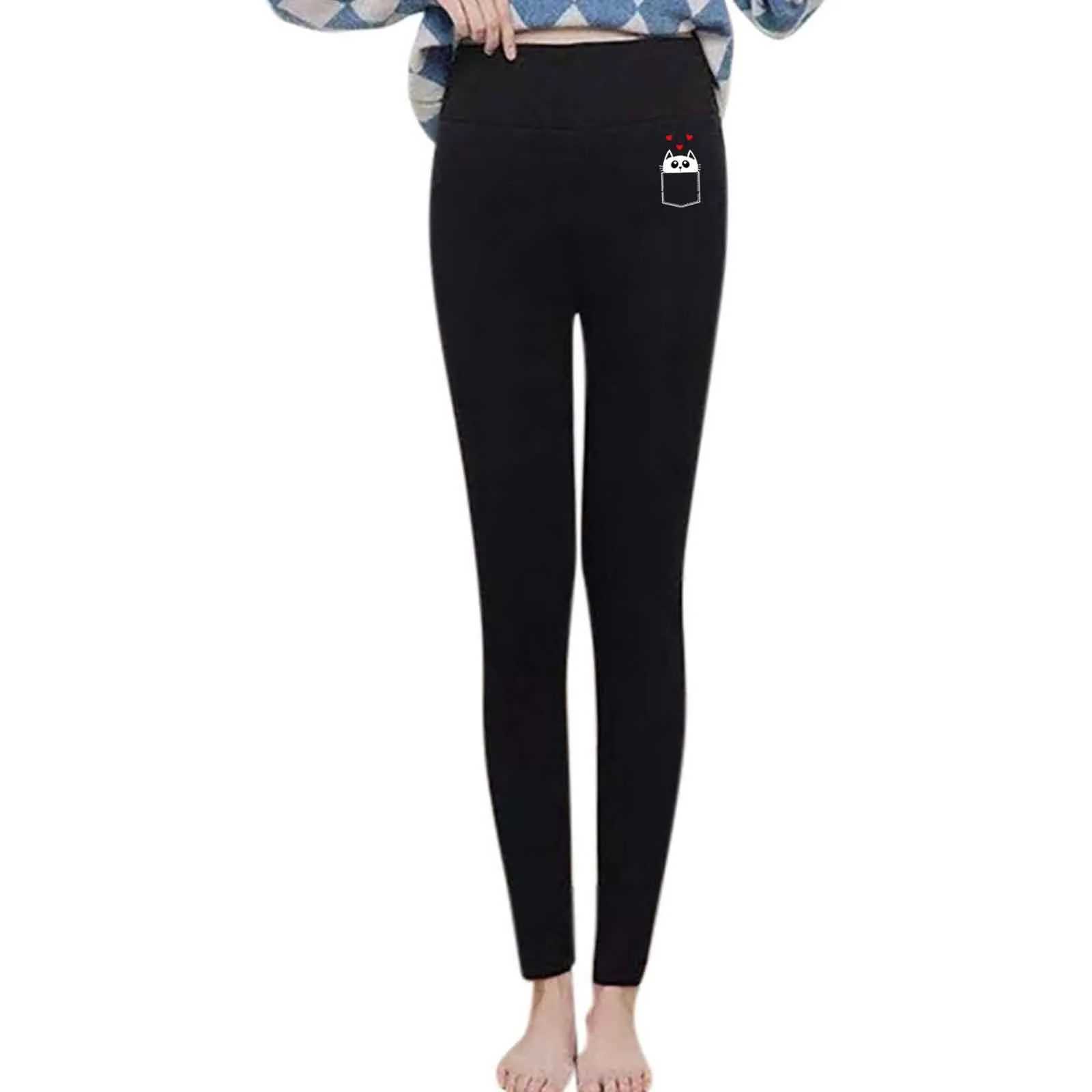 Thicken Thermal Leggings High Quility Warm Plus Fleece Pants Autumn Winter Cute Print Elastic Tights Female High Waist TrousersX240914