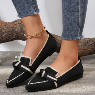 Women's Ballet Flats Casual Shoes Low Heel Retro Women's Sneakers Comfortable Pointed Toe Mesh Breathable Knitted Work Shoes