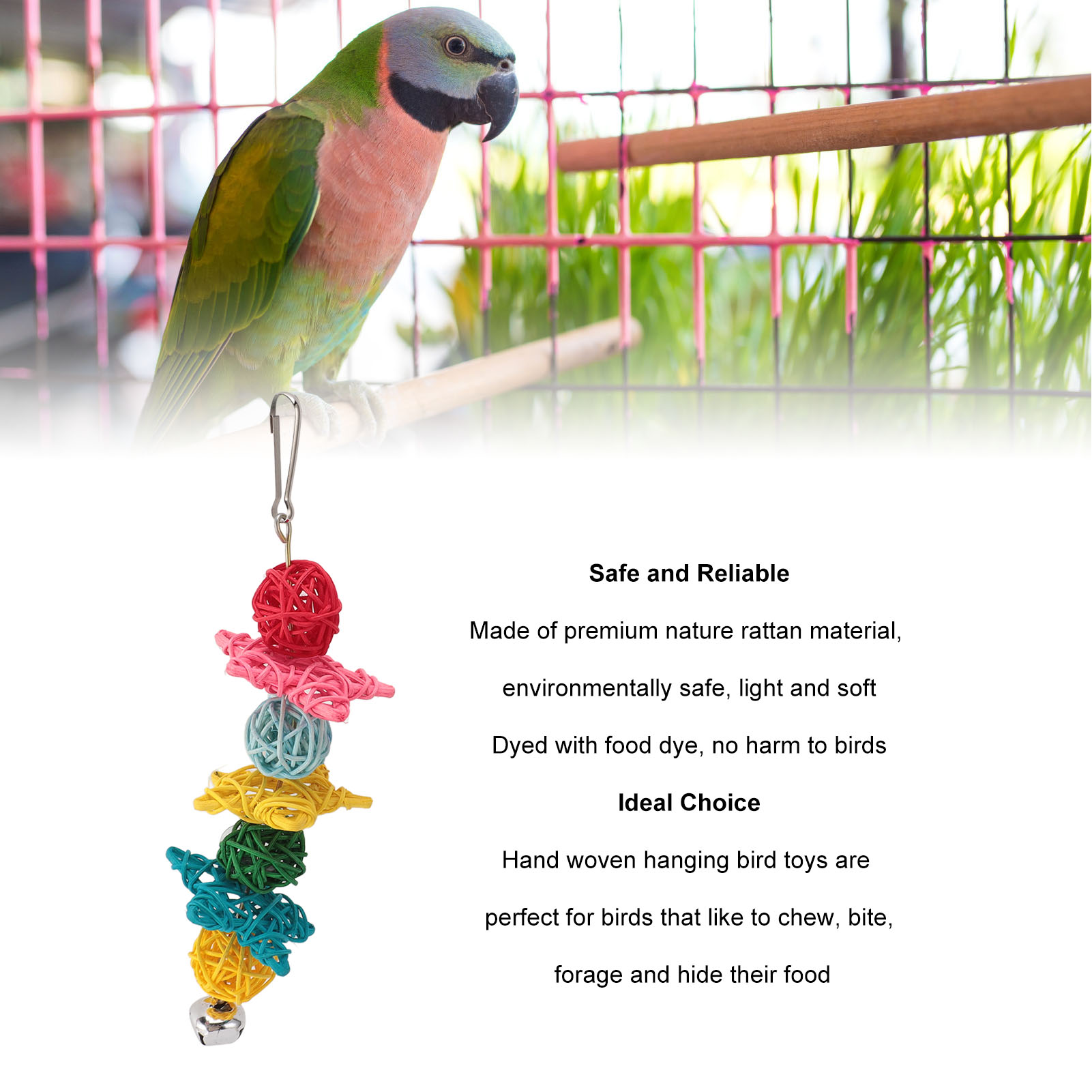 Parrot Chew Toys with Bell, Fun Interactive Bird Cage, Bite Toys, Small Parrots, Parakeets, Conures Cockatiels, Love Birds Cage