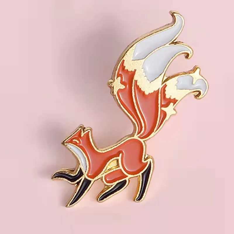 Figures Metal Pins Three-tailed Red Fox Hard Enamel Pins Brooches Badges Lapel Clothes Pins Jewelry Fovely Gifts Free ShippingX240914