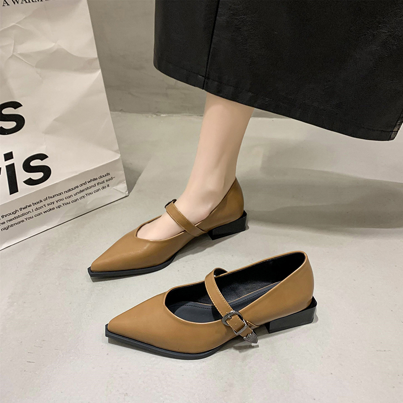 2024 New Retro Fashion Women's High Heels Pointed Toe Mary Jane Pumps Shallow Mouth Simple Thick Heel Women's Shoes