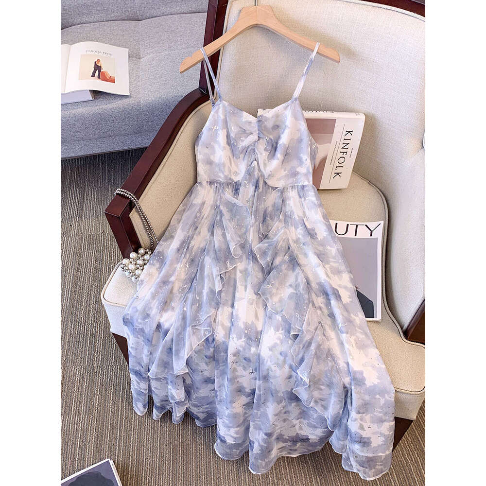 150Kg Plus Size Women's Bust 147 Summer Loose Retro Ral Ruffle Edge Camisole Dress Cardigan Two-Piece Set 5Xl 6Xl 7Xl 8Xl 9Xl