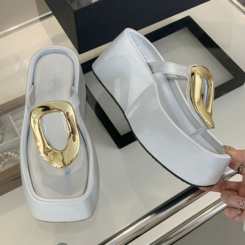 Metal Fashion Female Slides Thick Soled Ladies Sandals Footwear Wedges Shoes Slippers For Women Platform Flip ps 8901 985