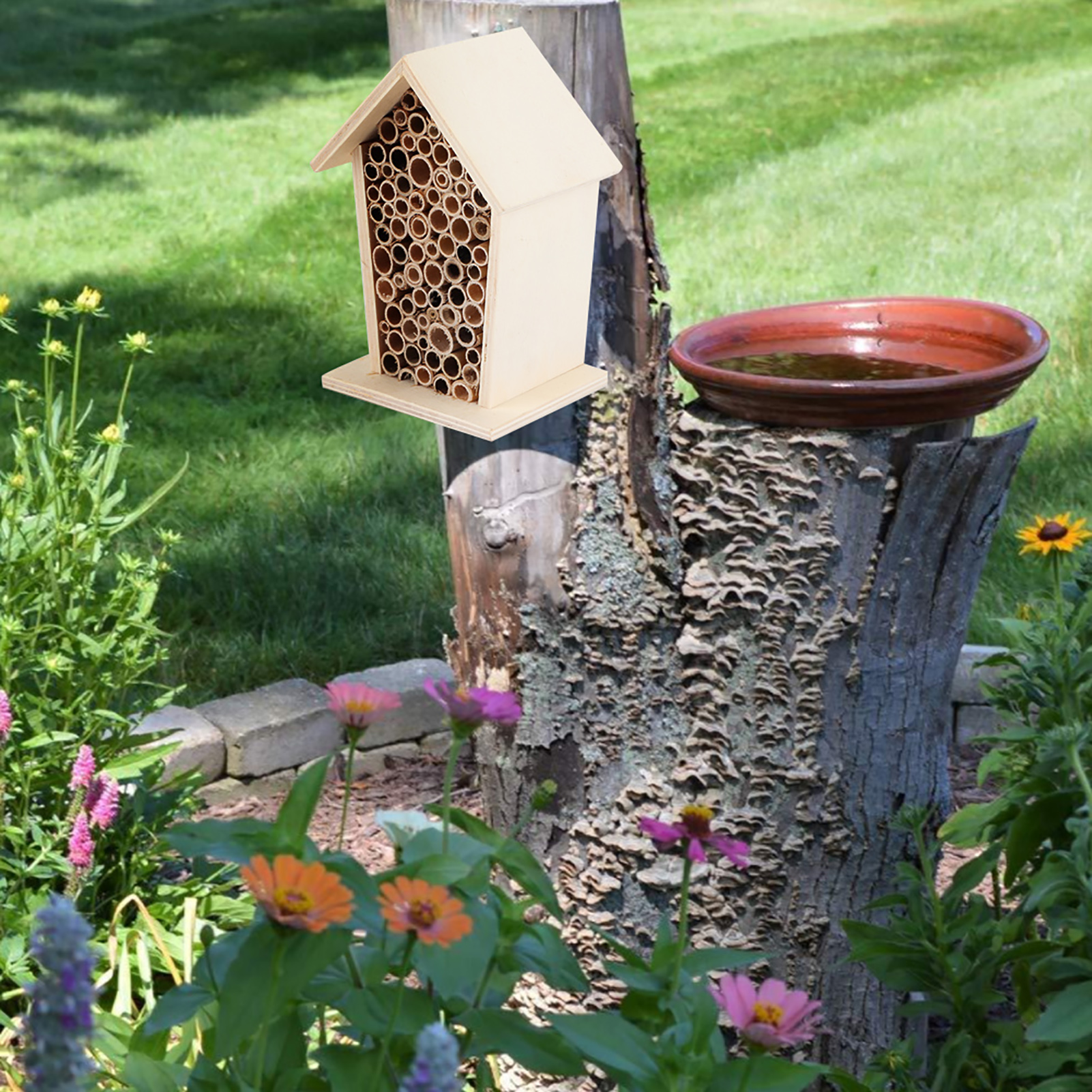 Wooden Insect Bee House, Wood Shelter, Nesting Box for Outdoor Garden Decoration