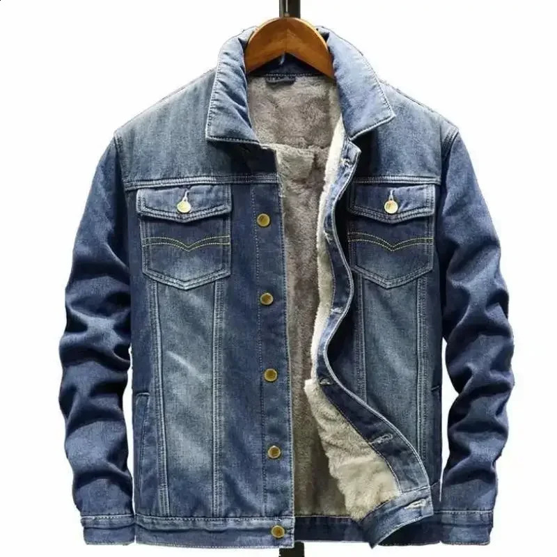 Denim Jackets Man Black Jeans Coat for Men Padded Wool with Sheep Button Padding Warm Size L Korea Joker Outwear Y2k Winter 2024 240913