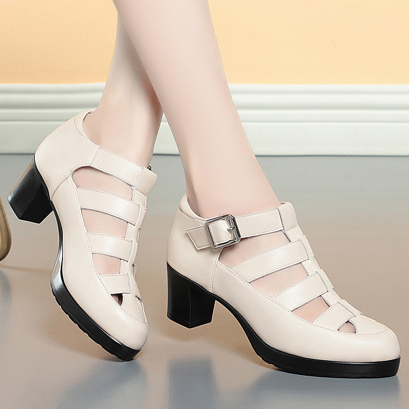 5.5cm 7cm Comfortable Close Head Women's Gladiator Sandals Platform Shoes Summer 2024 Med Block Heels Sandals for Office Mom
