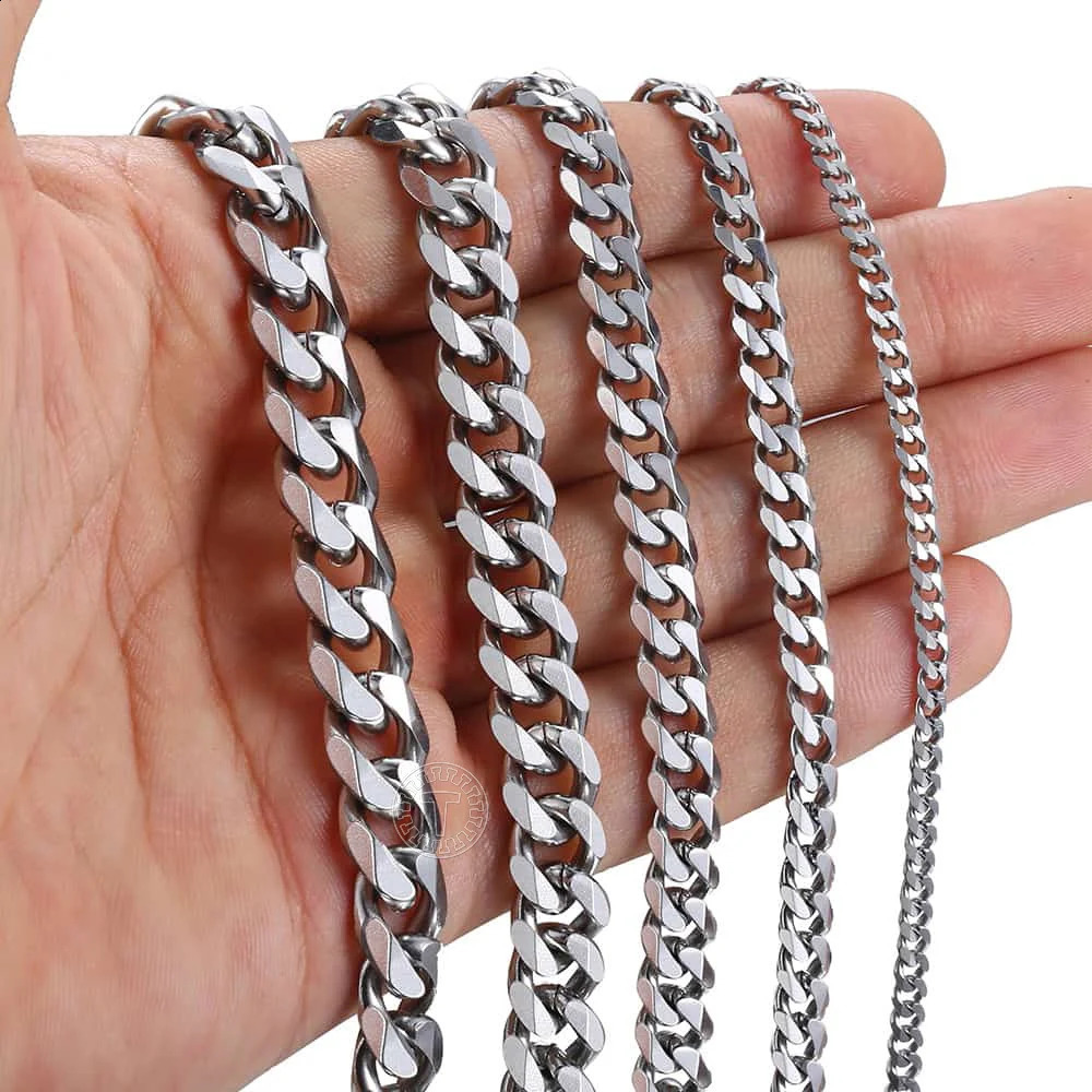 311mm Mens Curled Chain Necklace Silver Stainless Steel Cuban Long Neutral Punk Classic Jewelry 240912