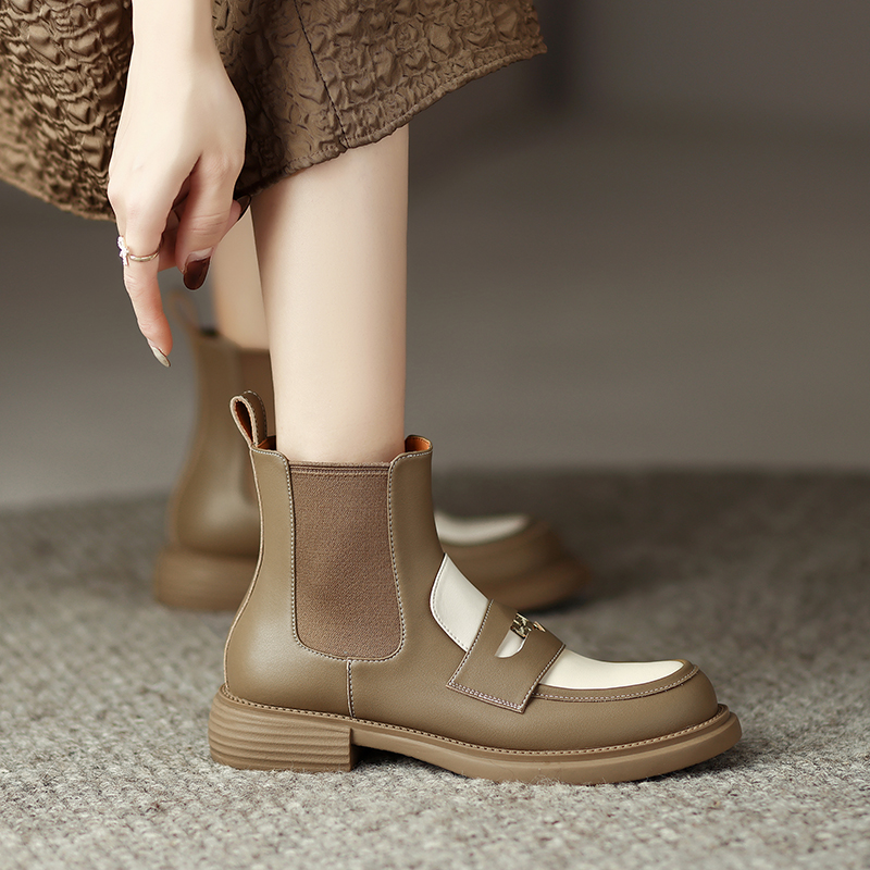 2024 Winter Platform Heel Round Toe Women Shoes Genuine Leather Retro Boots b675