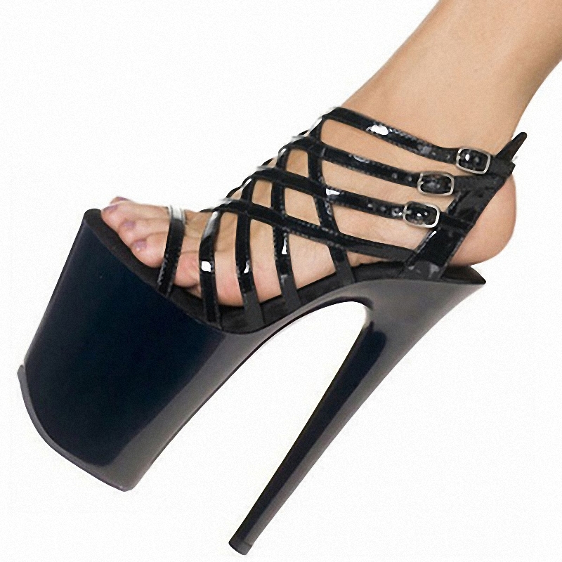 20cm Sexy Fetish Big Size Open Toe Hollow Stripper Heels Thin Heels Platform Exotic Dancer 8Inches Elegant Bride Models Catwalk