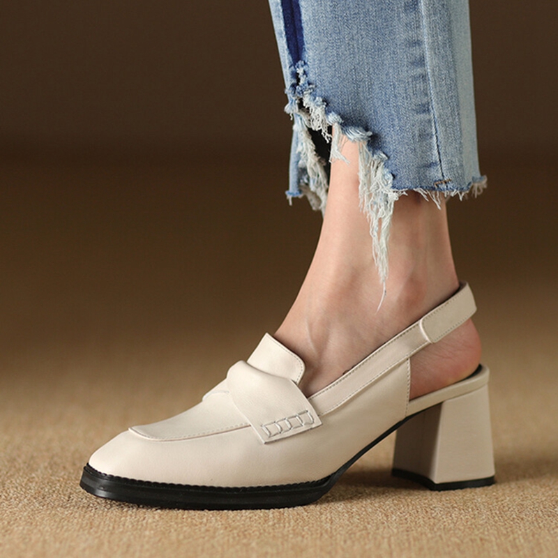 NEW Summer Women Sandals Genuine Leather Shoes for Women Cover Toe Slingback Shoes Square Toe Chunky Heel Designer Sandals