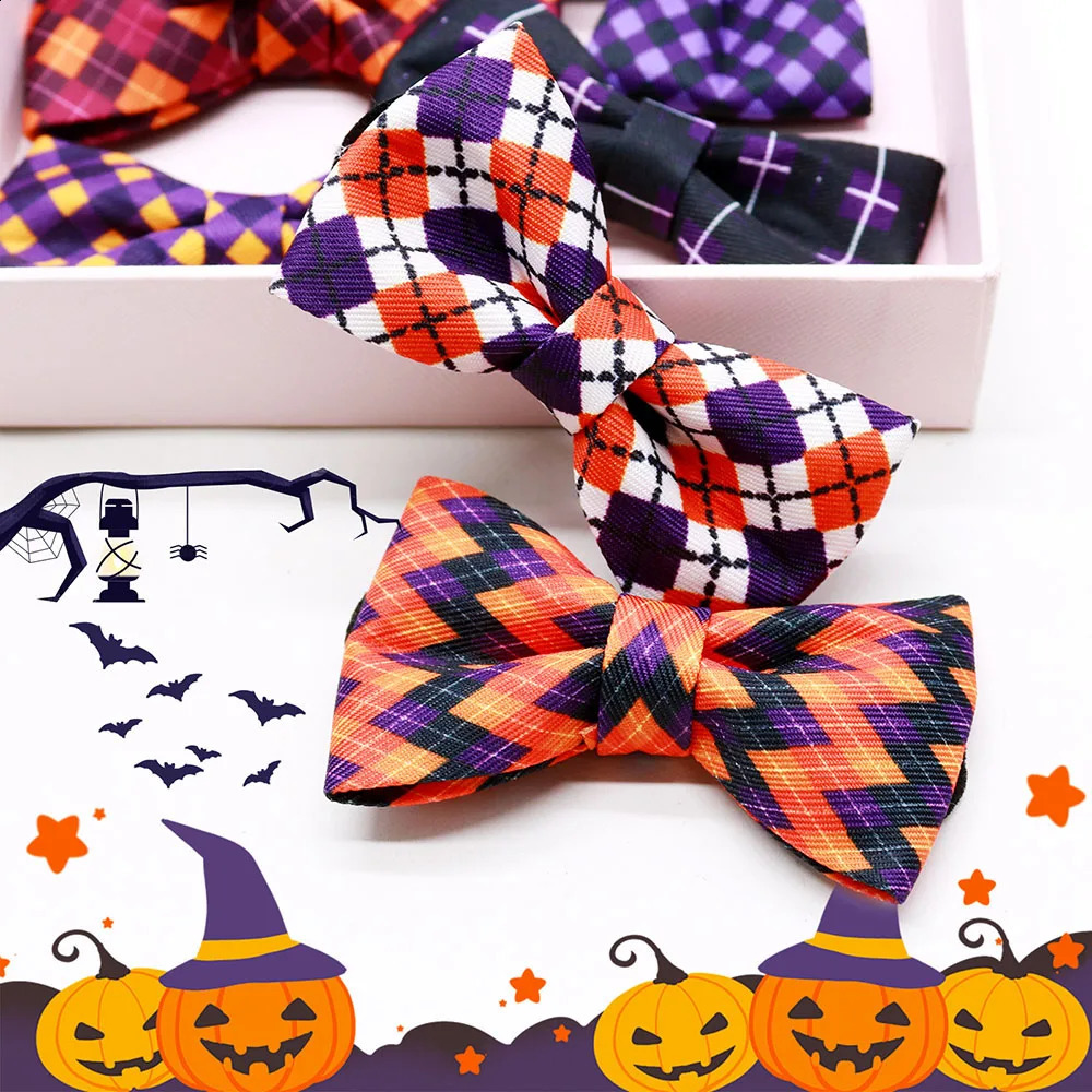 20 pet collars Halloween series dog bow tie adjustable classic plain pet collar dog grooming accessories 240914