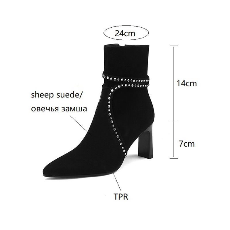 Fall New Shoes Pointed Toe High Heel Sheep Suede Ankle for Women Winter Solid Weave Elegant Modern Boots ca0b