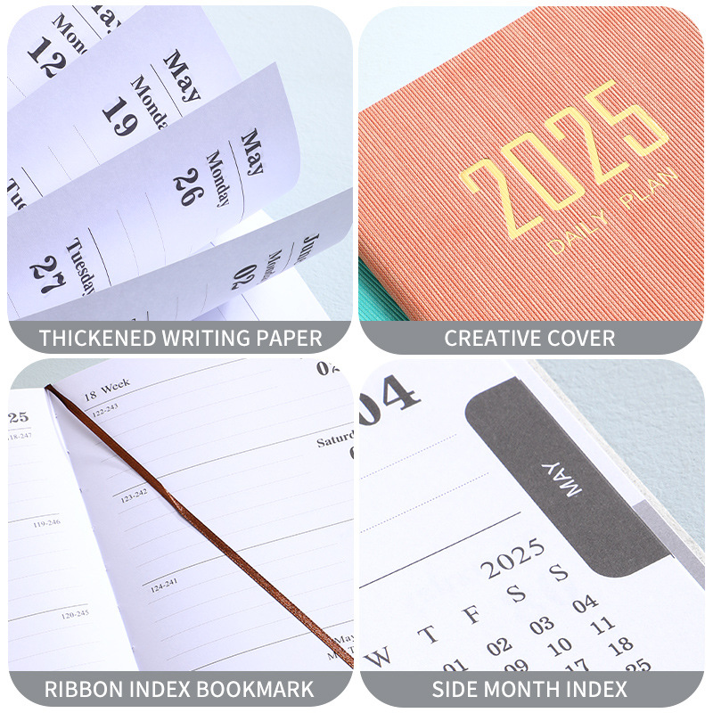 2025 Exquisite Day Planner, Multi-color Hard Cover, Daily Time Management Notepad