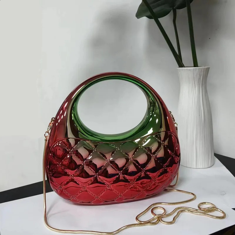 Evening Bag Colorful Candy Colored Cloud Shell Shiny Acrylic Handbag Rhombus Grid Banquet Hand-held Crossbody Bag 240904