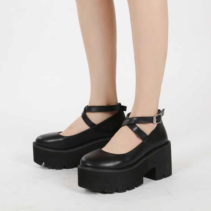 Platform Shoes Women Spring 2022 Metal Buckle Pumps Woman Classic Black High Heels Office Dress Shoes Comfort Zapatos De Mujer