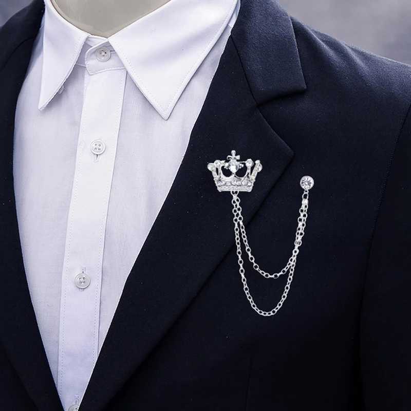 Crown Brooch Korean British Style Chain Crown Brooch Suit Tassel Chain Lapel Pin Badge Retro Men Accessories Wedding BanquetX240914