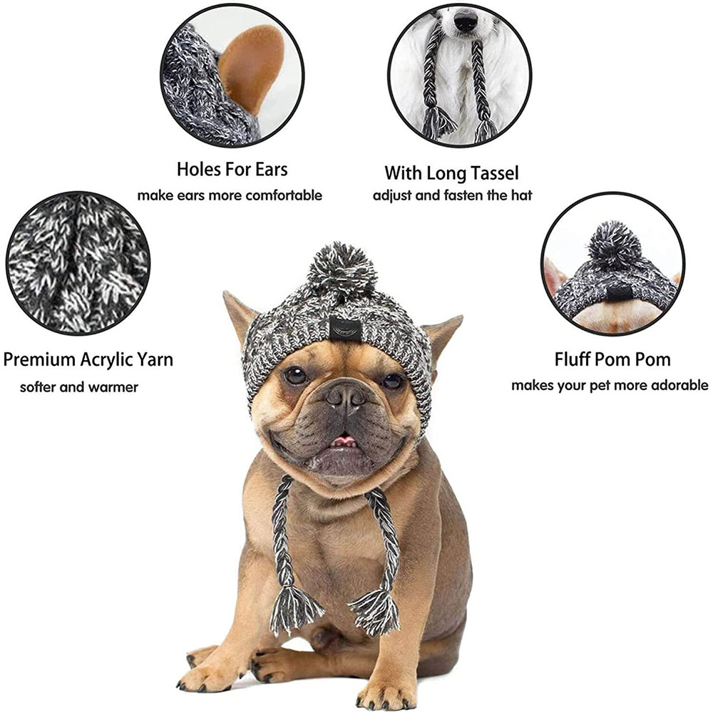 Dog Knitted Hat Headwear Fluffy Ball Pet Hat Winter Windproof Knitting Dog Beanies Cap Soft Warm Crochet Knit Hat for Dogs Cats